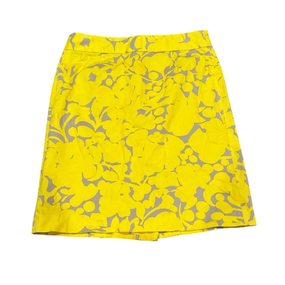JCREW YELLOW PRINT A-LINE STRETCH SKIRT 8